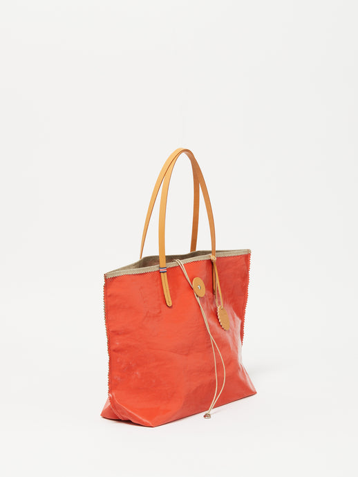Coated Linen Wide Tote in Tomato, Jack Gomme