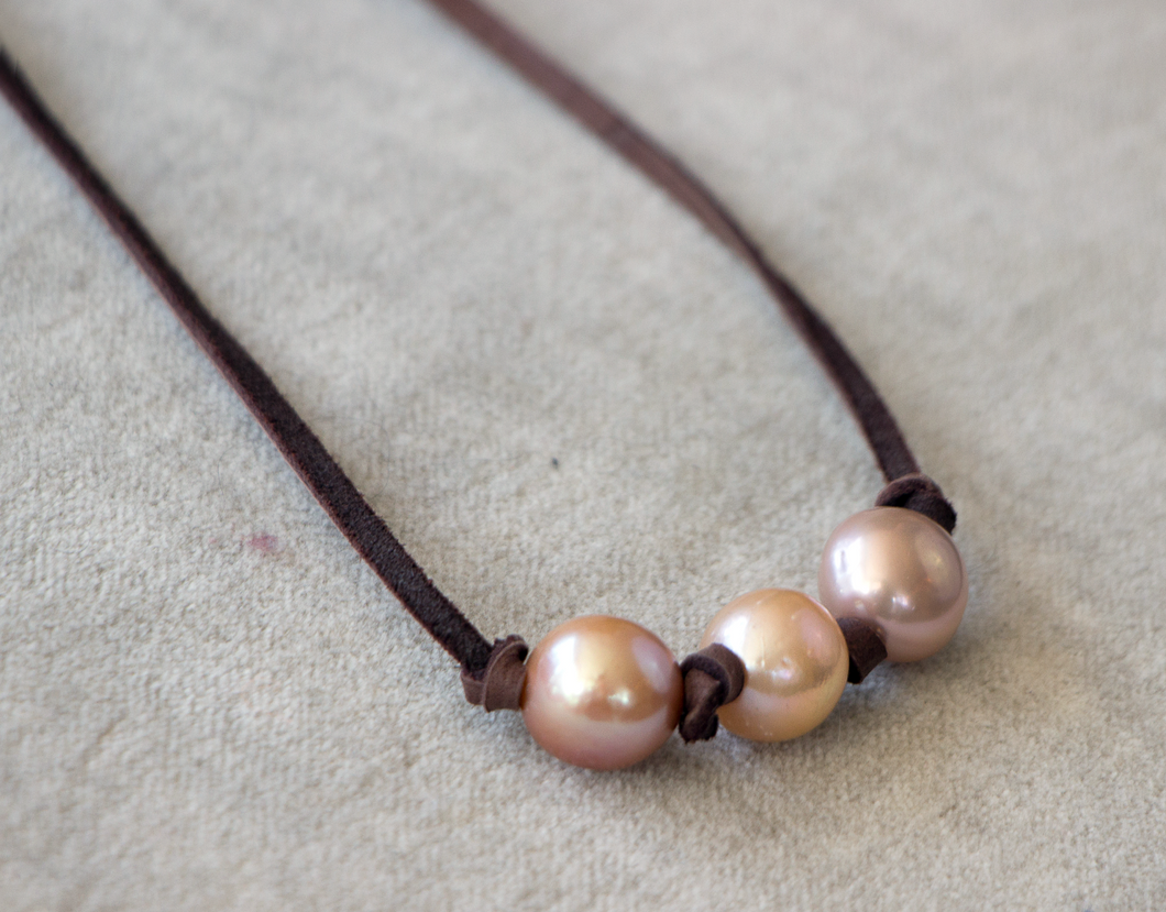 Judy Godec 3 Pearl Leather Necklace